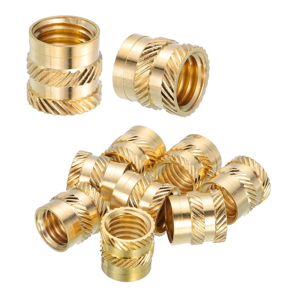 Uxcell Heat Set Threaded Inserts, 10 Pcs M10 x 12mm T x 12mm OD Pure Brass Metric Knurled Nuts Female Threaded Inserts Embedment Nut for 3D Printing Components and Plastic Materials