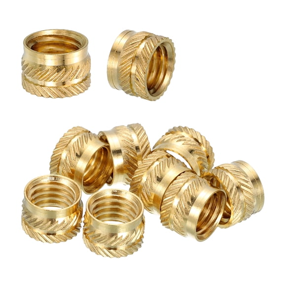 Uxcell Heat Set Threaded Inserts, 10 Pcs M10 x 8mm T x 12mm OD Pure Brass Metric Knurled Nuts Female Threaded Inserts Embedment Nut for 3D Printing Components and Plastic Materials
