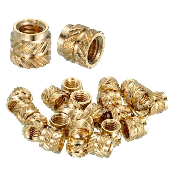 Uxcell Heat Set Threaded Inserts, 15 Pcs #8-32 x 1/4" T x 6.3mm OD Pure Brass Metric Knurled Nuts Female Threaded Inserts Embedment Nut for 3D Printing Components and Plastic Materials