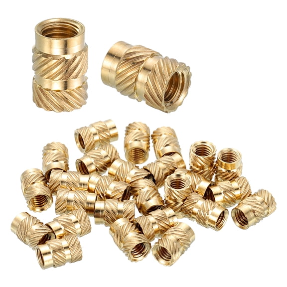 Uxcell Heat Set Threaded Inserts, 18 Pcs M6 x 10mm L x 8mm OD Pure Brass Metric Knurled Nuts Female Threaded Inserts Embedment Nut for 3D Printing Components and Plastic Materials