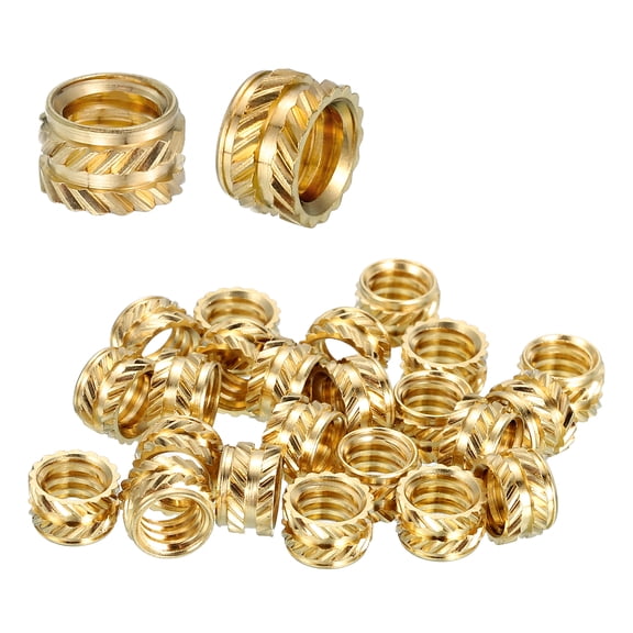 Uxcell Heat Set Threaded Inserts, 25 Pcs 1/4"-20 x 5 T x 8mm OD Pure Brass Metric Knurled Nuts Female Threaded Inserts Embedment Nut for 3D Printing Components and Plastic Materials