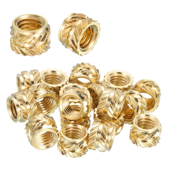 Uxcell Heat Set Threaded Inserts, 25 Pcs #10-32 x 3/16" T x 7.1mm OD Pure Brass Metric Knurled Nuts Female Threaded Inserts Embedment Nut for 3D Printing Components and Plastic Materials