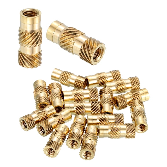 Uxcell Heat Set Threaded Inserts, 25 Pcs #6-32 x 1/2" T x 5.4mm OD Pure Brass Metric Knurled Nuts Female Threaded Inserts Embedment Nut for 3D Printing Components and Plastic Materials