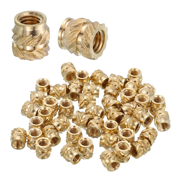 Uxcell Heat Set Threaded Inserts, 28 Pcs M4 x 5.5mm L x 6mm OD Pure Brass Metric Knurled Nuts Female Threaded Inserts Embedment Nut for 3D Printing Components and Plastic Materials