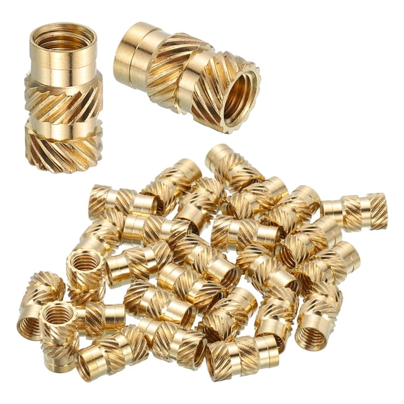 Uxcell Heat Set Threaded Inserts, 28 Pcs M5 x 12mm L x 7mm OD Pure Brass Metric Knurled Nuts Female Threaded Inserts Embedment Nut for 3D Printing Components and Plastic Materials