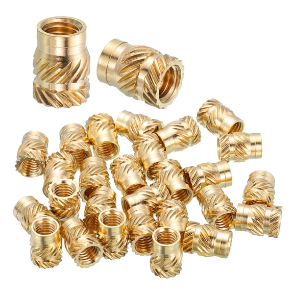 Uxcell Heat Set Threaded Inserts, 28 Pcs M5 x 9.5mm L x 7mm OD Pure Brass Metric Knurled Nuts Female Threaded Inserts Embedment Nut for 3D Printing Components and Plastic Materials