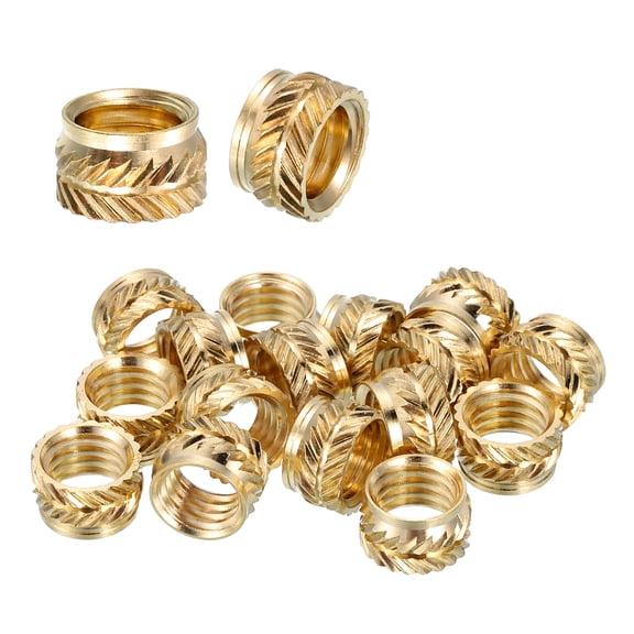 Uxcell Heat Set Threaded Inserts, 28 Pcs M8 x 6mm L x 10mm OD Pure Brass Metric Knurled Nuts Female Threaded Inserts Embedment Nut for 3D Printing Components and Plastic Materials