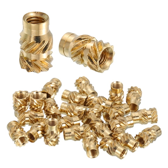 Uxcell Heat Set Threaded Inserts, 48 Pcs M4 x 8mm L x 6mm OD Pure Brass Metric Knurled Nuts Female Threaded Inserts Embedment Nut for 3D Printing Components and Plastic Materials