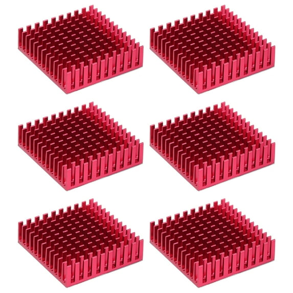 Uxcell Heatsink Aluminum Heat Sink with Thermal Sticker for Raspberry Pi and Other Electronics 40x40x11mm 6 Red