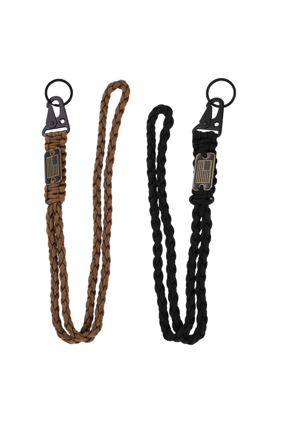 Heavy Duty Braided Lanyard Keychains, Paracord Lanyard Rope Necklace with USA Flag Buckle and Key Ring for Camping Hiking Fishing Outdoor Activities Key Chain Backpack, Black