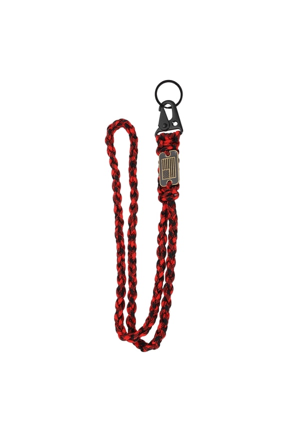Heavy Duty Braided Lanyard Keychains, Paracord Lanyard Rope Necklace with USA Flag Buckle and Key Ring for Camping Hiking Fishing Outdoor Activities Key Chain Backpack, Black