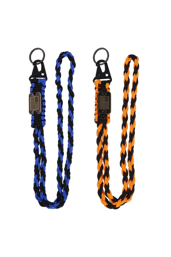 Heavy Duty Braided Lanyard Keychains, Paracord Lanyard Rope Necklace with USA Flag Buckle and Key Ring for Camping Hiking Fishing Outdoor Activities Key Chain Backpack, Black