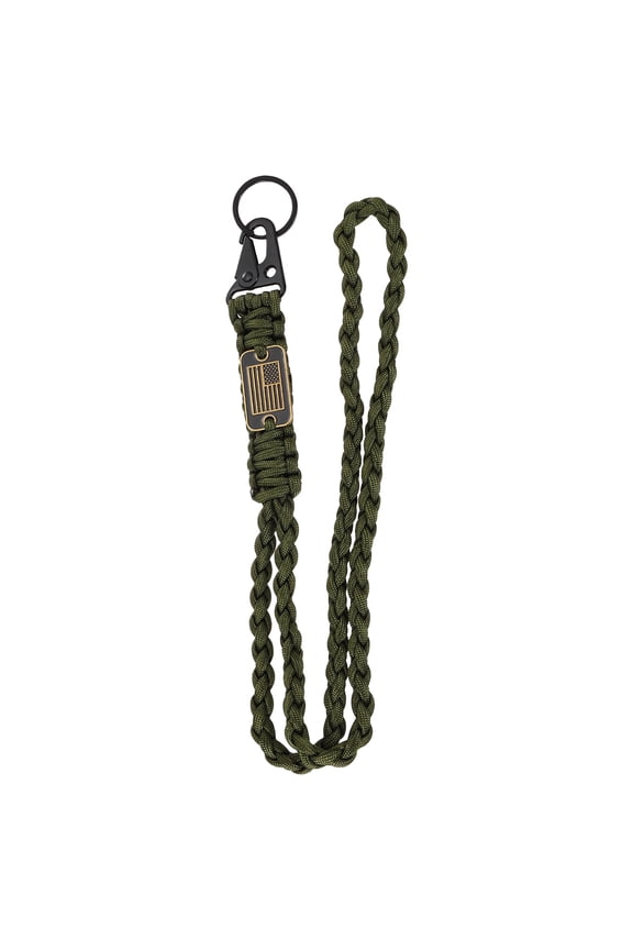Heavy Duty Braided Lanyard Keychains, Paracord Lanyard Rope Necklace with USA Flag Buckle and Key Ring for Camping Hiking Fishing Outdoor Activities Key Chain Backpack, Black