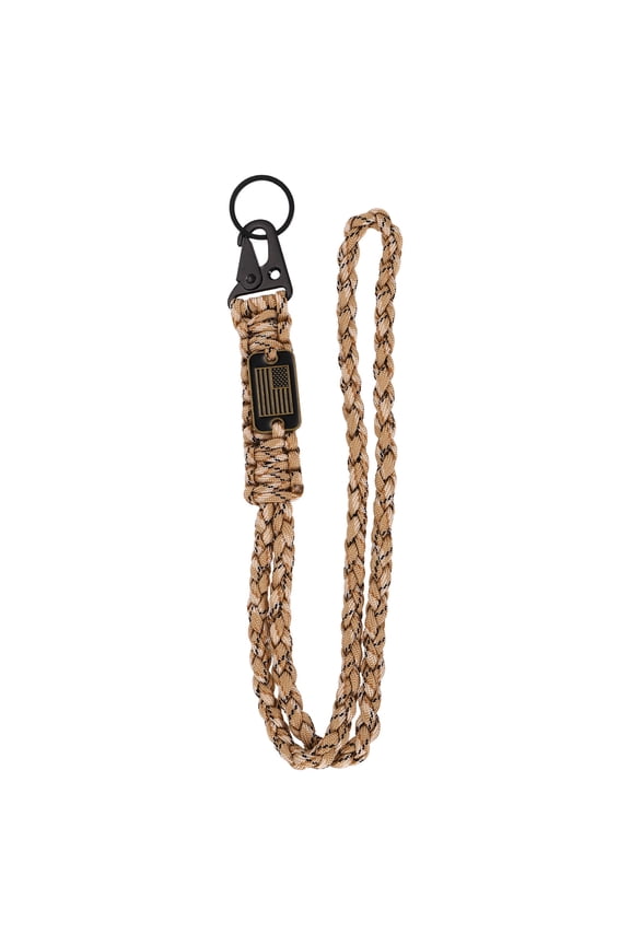 Heavy Duty Braided Lanyard Keychains, Paracord Lanyard Rope Necklace with USA Flag Buckle and Key Ring for Camping Hiking Fishing Outdoor Activities Key Chain Backpack, Black