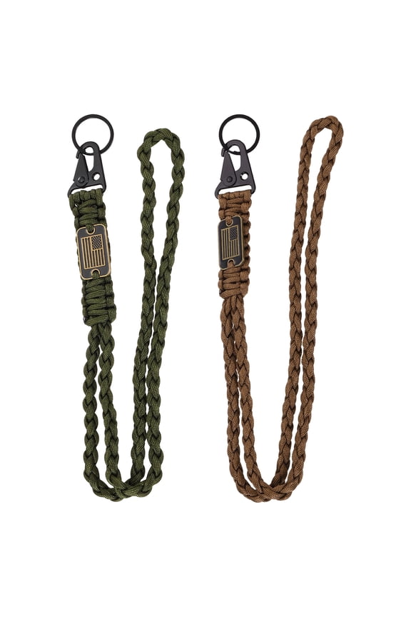 Heavy Duty Braided Lanyard Keychains, Paracord Lanyard Rope Necklace with USA Flag Buckle and Key Ring for Camping Hiking Fishing Outdoor Activities Key Chain Backpack, Black