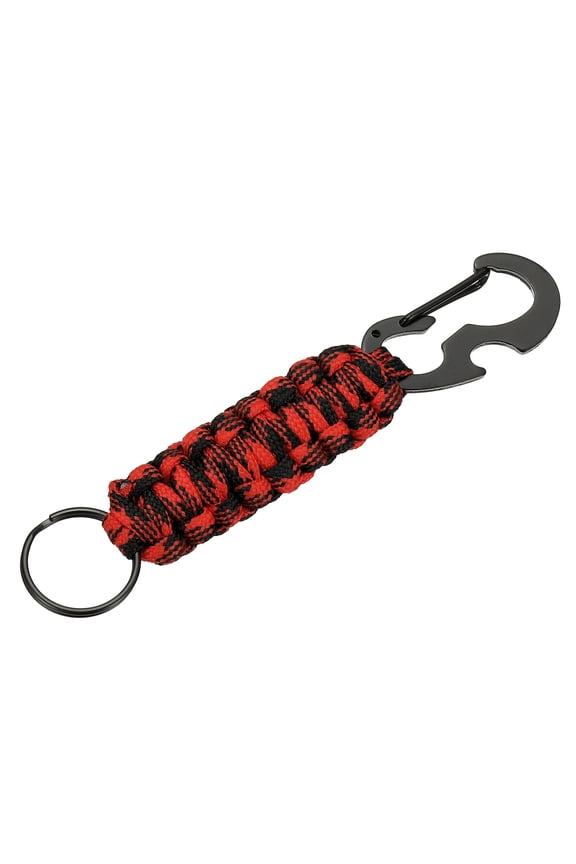 Heavy Duty Braided Paracord Keychain, Paracord Keychains Landyard Necklace with Bottle Opener D Hook Clip for Camping Hiking Outdoor Activities Key Ring, Red Black Camo