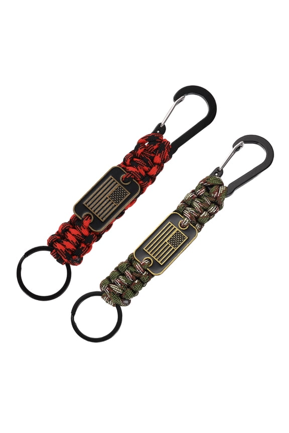 Heavy Duty Braided Paracord Keychain, Paracord Keychains Landyard Necklace with USA Flag D Hook Clip for Camping Hiking Fishing Outdoor Activities Key Ring Backpack, Black
