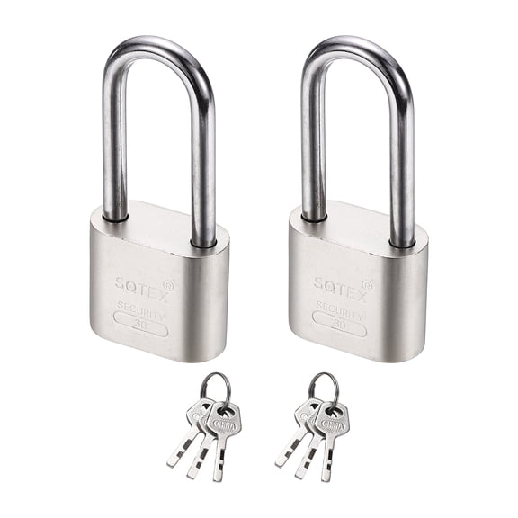 Uxcell Heavy Duty Lock, (W: 1-3/16inch / 30mm, Silver)(2Pcs), Alloy Steel High Security Padlock with 6 Keys, Suit For-Gate Warehouse Shipping Container Storage Doors (H:68mm)