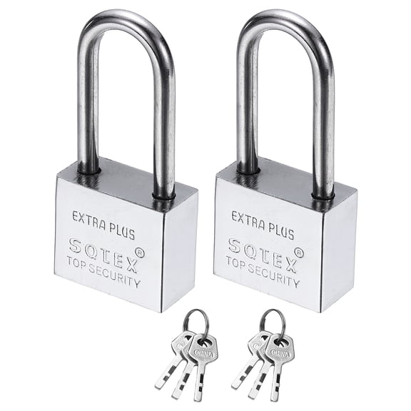 Uxcell Heavy Duty Lock, (W: 1-3/16inch / 30mm, Silver)(2Pcs), Alloy Steel High Security Padlock with 6 Keys, Suit For-Gate Warehouse Shipping Container Storage Door (H:68mm)