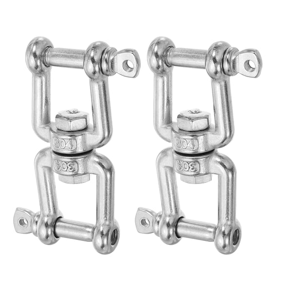 Uxcell Heavy Duty M8 Double Swivel Eye Hook, 304 Stainless Steel Chain Swivel Shackle Ring Connector Jaw x Jaw Load 380 KG/837 lbs Pack of 2