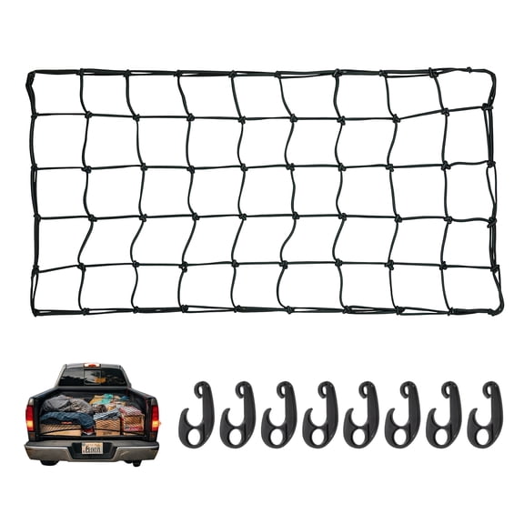 Uxcell Heavy Duty Pickup Truck Bed Cargo Net 35.4' x 20' Latex Bungee Net Mesh Truck Bed Accessories with 8pcs Adjustable Plastic Hooks for Truck Pickup Bed Trailer Trunk SUV