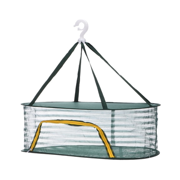 Uxcell Herb Drying Rack, 24" 1-Layer Hanging Mesh Net Foldable Collapsible Drying Rack with Zipper for Herbs Flowers Vegetables Fish Clothes Grow Tents Outdoor Garden Home Use, Green