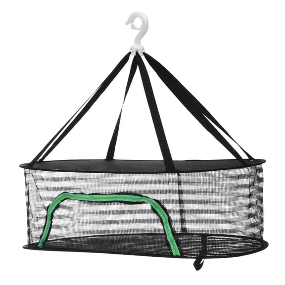 Uxcell Herb Drying Rack, 24" 1-Layer Hanging Mesh Net Foldable Collapsible Drying Rack with Zipper for Herbs Flowers Vegetables Fish Clothes Grow Tents Outdoor Garden Home Use, Black
