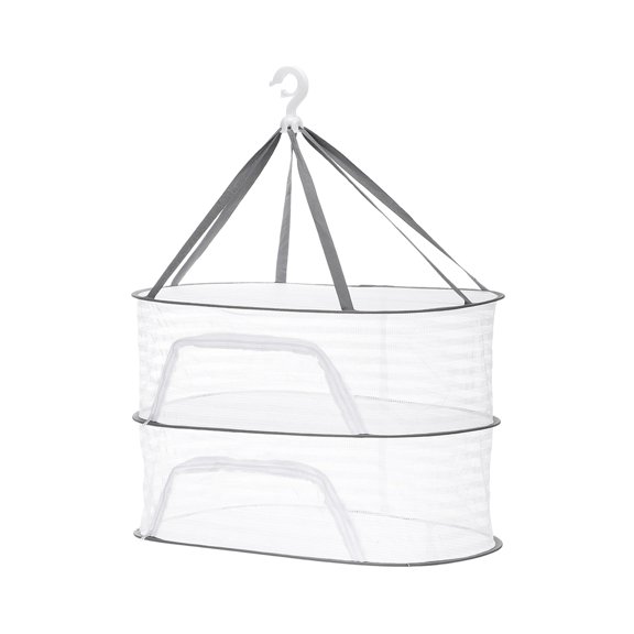 Uxcell Herb Drying Rack, 24" 2-Layer Hanging Mesh Net Foldable Collapsible Drying Rack with Zipper for Herbs Flowers Vegetables Fish Clothes Grow Tents Outdoor Garden Home Use, White