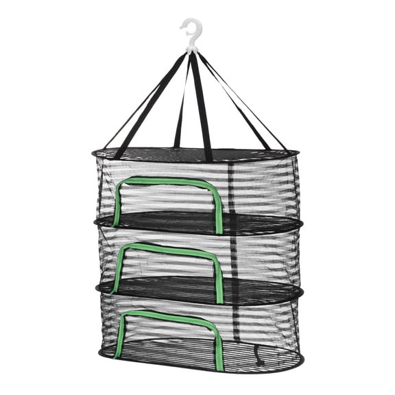 Uxcell Herb Drying Rack, 24" 3-Layer Hanging Mesh Net Foldable Collapsible Drying Rack with Zipper for Herbs Flowers Vegetables Fish Clothes Grow Tents Outdoor Garden Home Use, Black