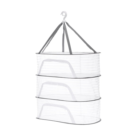 Uxcell Herb Drying Rack, 24" 3-Layer Hanging Mesh Net Foldable Collapsible Drying Rack with Zipper for Herbs Flowers Vegetables Fish Clothes Grow Tents Outdoor Garden Home Use, White