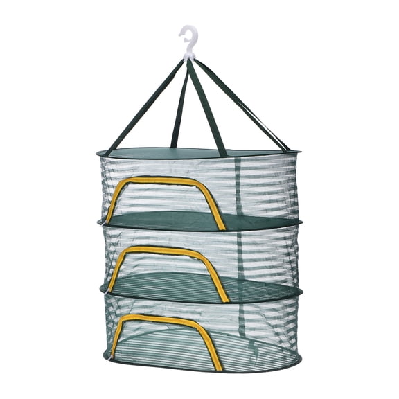 Uxcell Herb Drying Rack, 24" 3-Layer Hanging Mesh Net Foldable Collapsible Drying Rack with Zipper for Herbs Flowers Vegetables Fish Clothes Grow Tents Outdoor Garden Home Use, Green