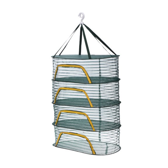Uxcell Herb Drying Rack, 24" 4-Layer Hanging Mesh Net Foldable Collapsible Drying Rack with Zipper for Herbs Flowers Vegetables Fish Clothes Grow Tents Outdoor Garden Home Use, Green