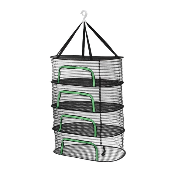 Uxcell Herb Drying Rack, 24" 4-Layer Hanging Mesh Net Foldable Collapsible Drying Rack with Zipper for Herbs Flowers Vegetables Fish Clothes Grow Tents Outdoor Garden Home Use, Black