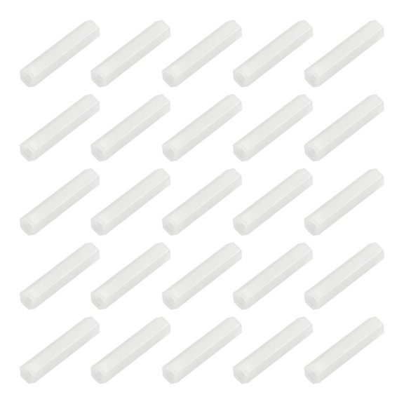 Uxcell Hex Coupling Nuts M2.5x25 0.45mm Pitch 25mm Length White 50Pcs, Nylon Rod Coupling Nut Female to Female Thread Hex Standoff Spacer Screw for PCB Motherboard Circuit Board