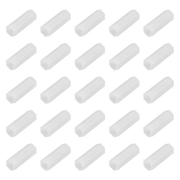 Uxcell Hex Coupling Nuts M3x16 0.5mm Pitch 16mm Length White 100Pcs, Nylon Rod Coupling Nut Female to Female Thread Hex Standoff Spacer Screw for PCB Motherboard Computer Circuit Board
