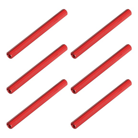 Uxcell Hex Coupling Nuts M3x60 0.5mm Pitch 60mm Length Red 6Pcs, Aluminum Alloy Rod Coupling Nut Female to Female Thread Hex Standoff Spacer Screw for PCB Motherboard Circuit Board