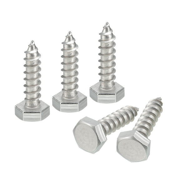 Uxcell Hex Head Lag Screws Bolts, 1/4" x 1" 304 Stainless Steel Partial Thread Wood Screws, 5 Pack