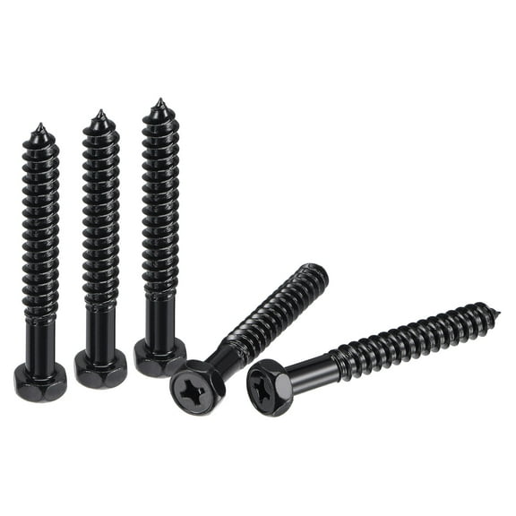 Uxcell Hex Lag Screws Carbon Steel Half Thread Self-Tapping Bolts for Deck Building Black 5/16" x 2-1/2" 10pcs