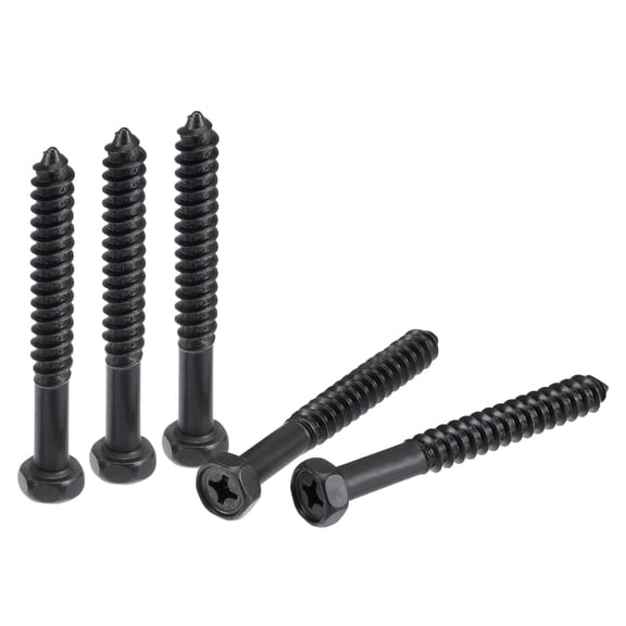 Uxcell Hex Lag Screws Carbon Steel Half Thread Self-Tapping Bolts for Deck Building Black 5/16" x 2-3/4" 10pcs
