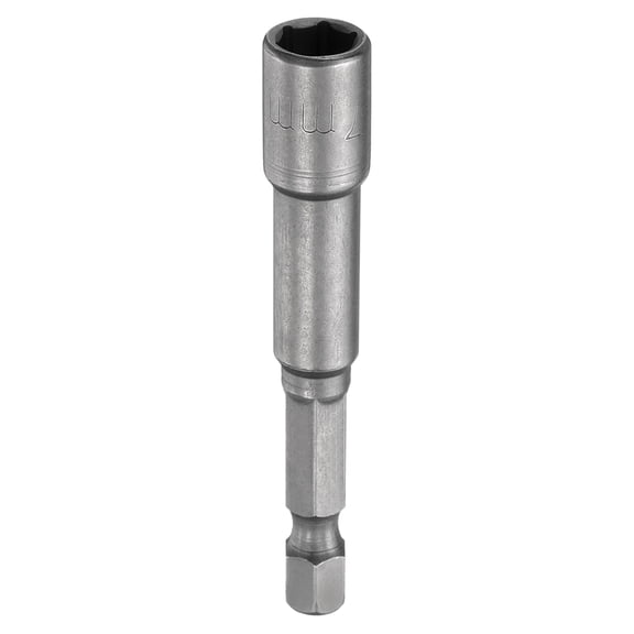 Uxcell Hex Nut Driver Drill Bit 7mm Metric 6-Point Socket 1/4" Hex Shank Magnetic Setter CR-V Steel Bolt Sockets for Power Drills Impact Drivers, 2.56" (65mm) Long
