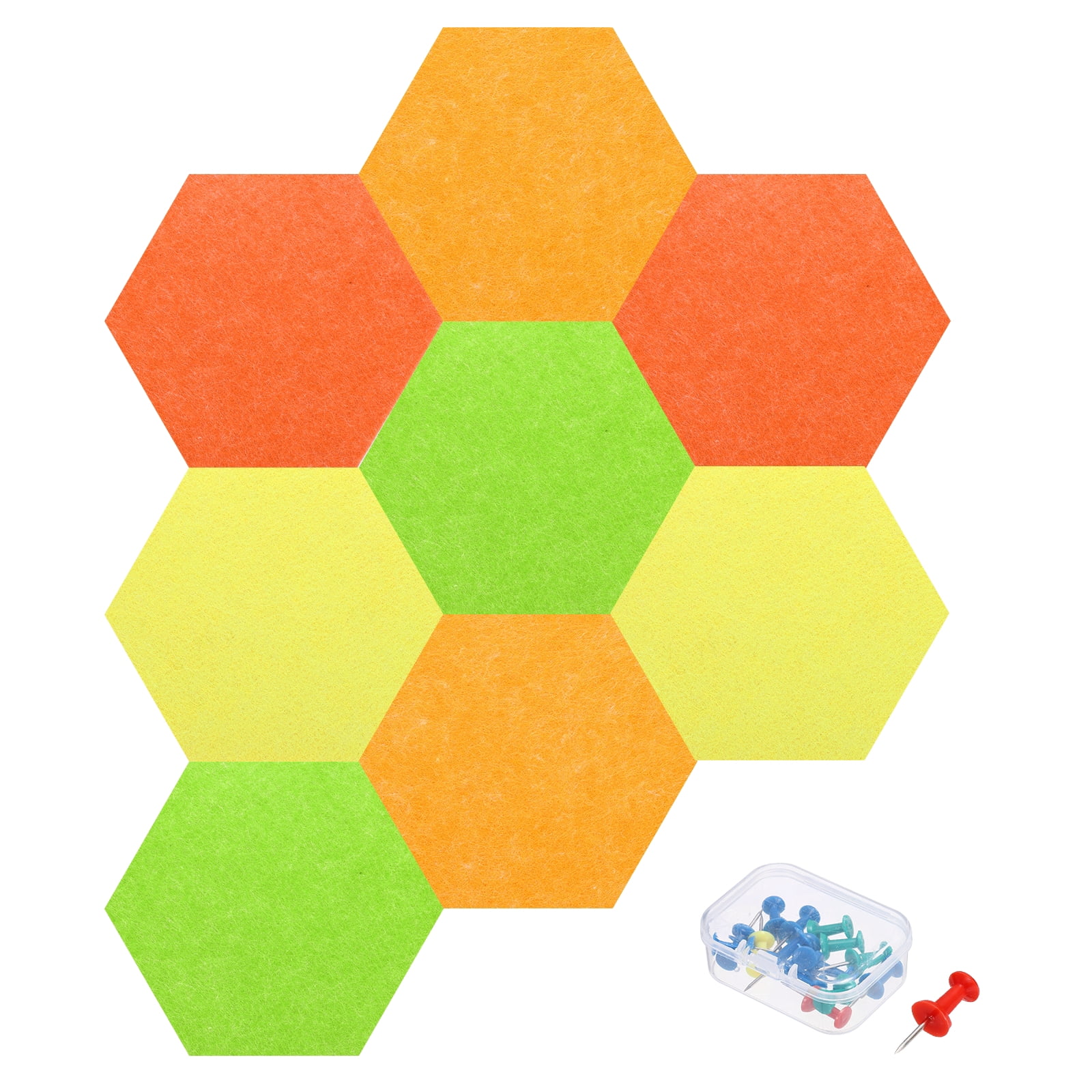 Uxcell 8 Pcs Hexagon B1 Acoustic Panels with Push Pins 7.87'' x 6.89'' Orange-Red Orange Green Lemon Yellow