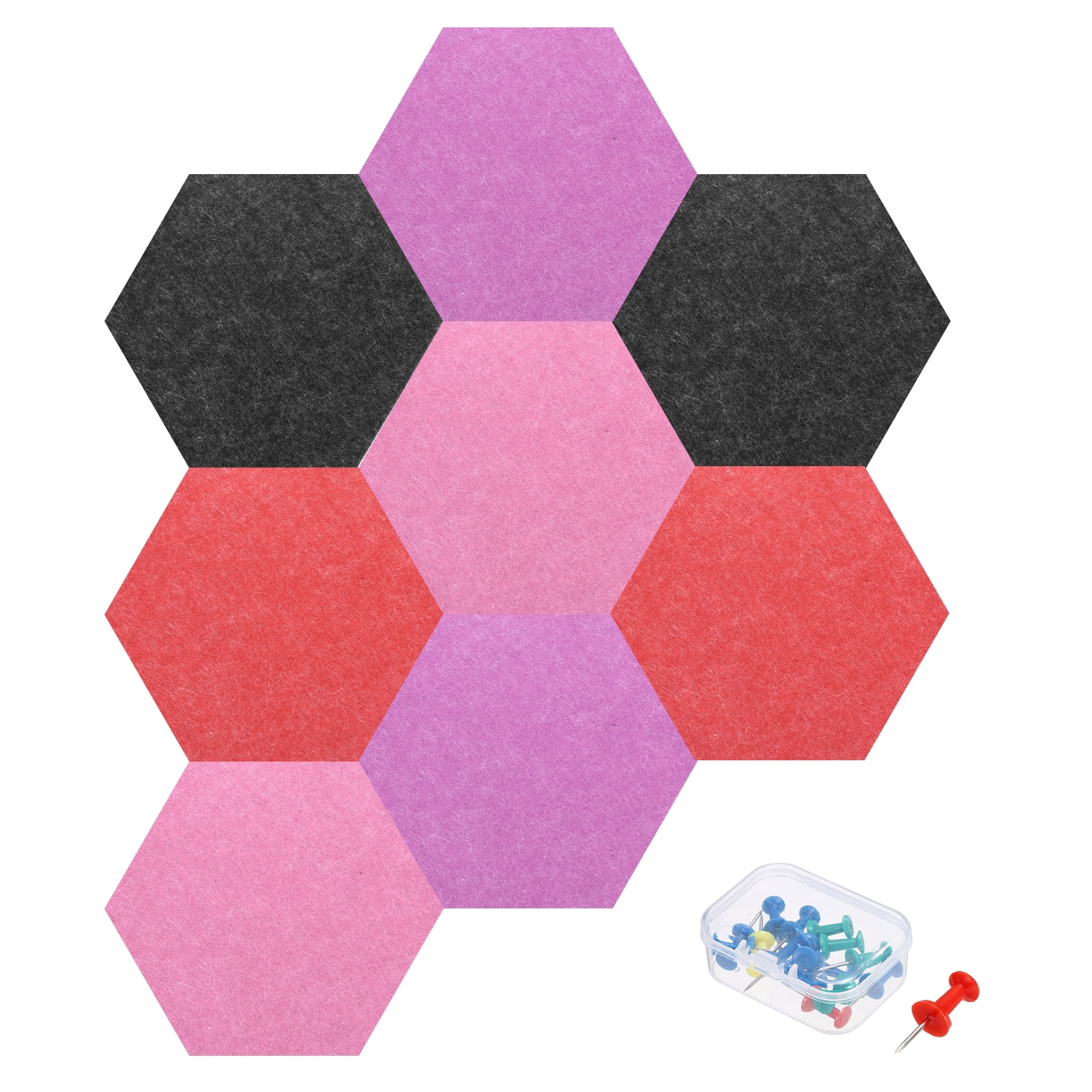 Uxcell 8 Pcs Hexagon B1 Acoustic Panels with Push Pins 7.87'' x 6.89'' Burgundy Red Rose Red Water Red