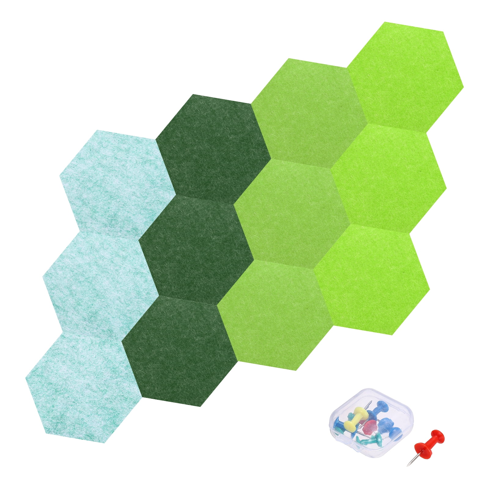 Uxcell 12 Pcs Hexagon B1 Acoustic Panels with Push Pins 7.87'' x 6.89'' Light Green Dark Green Fruit Green Green