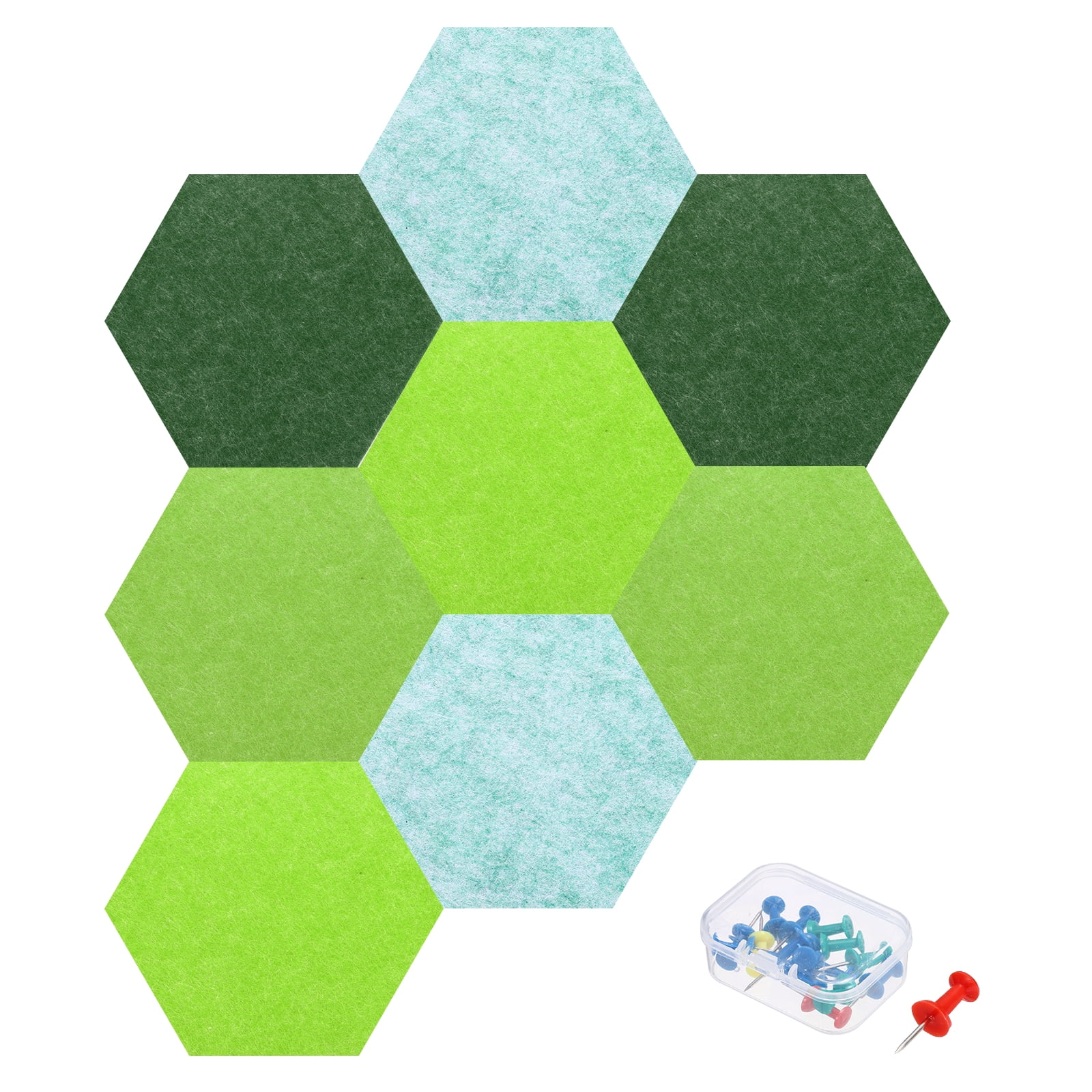 Uxcell 8 Pcs Hexagon B1 Acoustic Panels with Push Pins 7.87'' x 6.89'' Light Green Dark Green Fruit Green Green