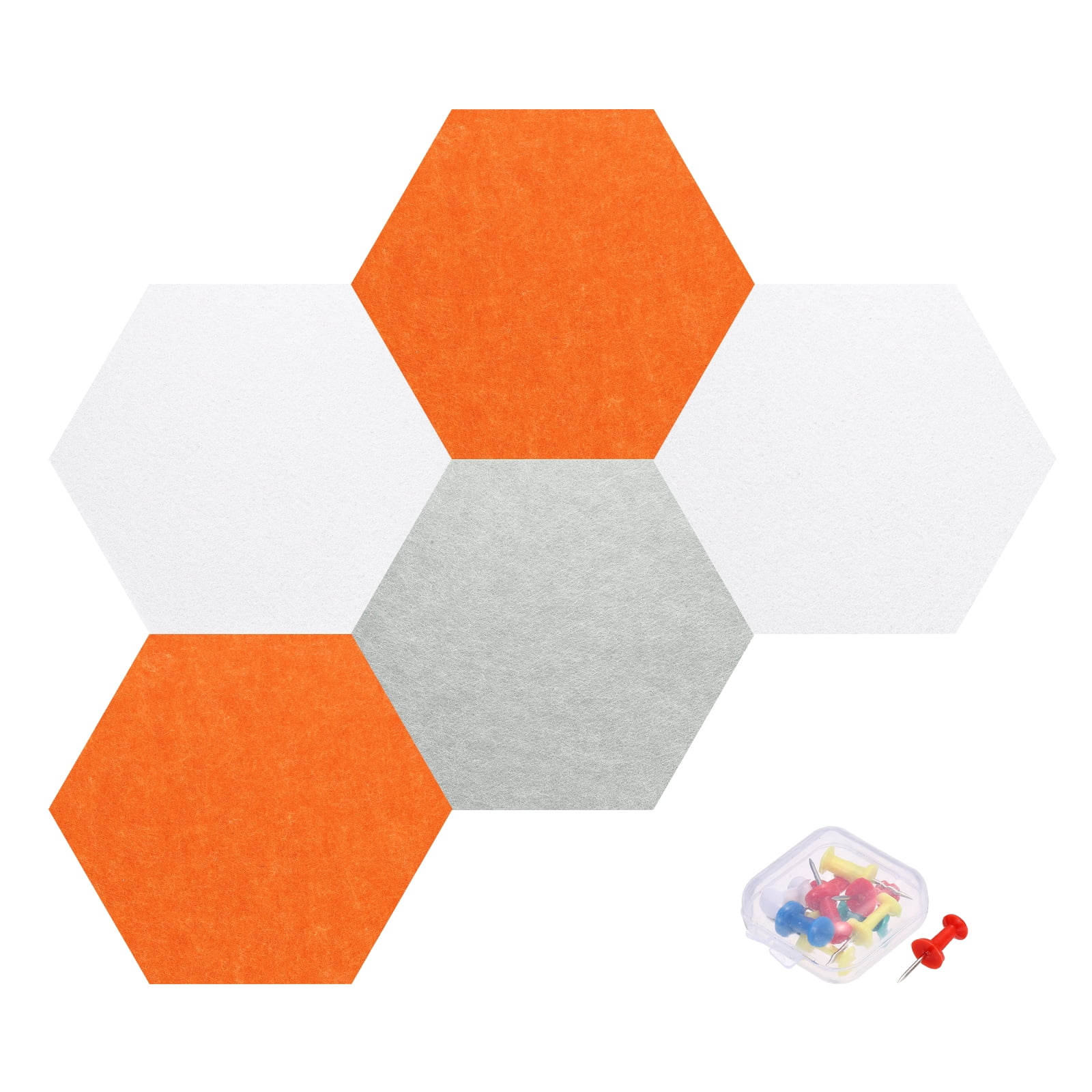 Uxcell 5 Pcs B1 Hexagon Acoustic Panels with Push Pins 11.81'' x 10.24'' Orange-Red White Bright Gray
