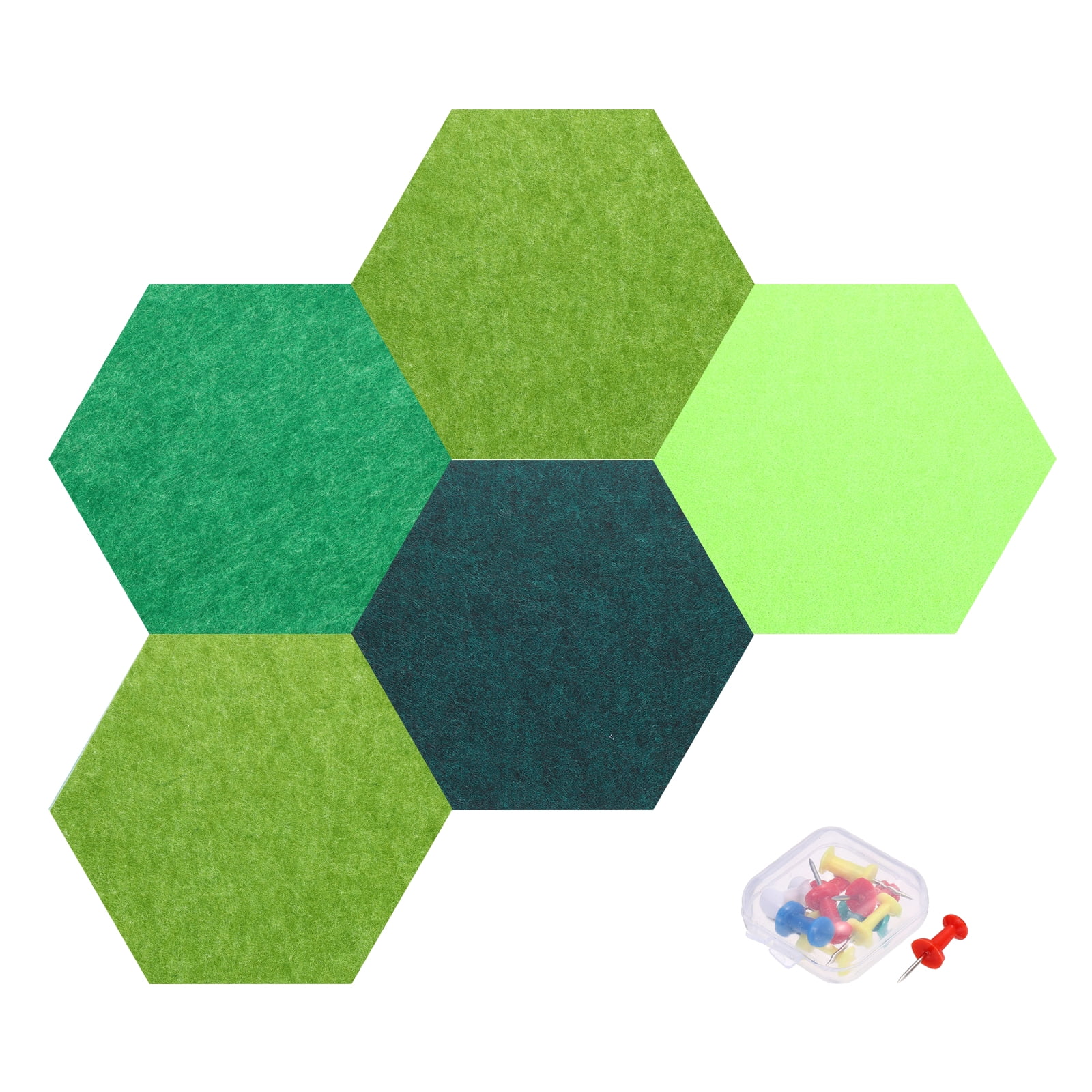 Uxcell 5 Pcs B1 Hexagon Acoustic Panels with Push Pins 11.81'' x 10.24'' Dark Green Bright Green Olive Green Green
