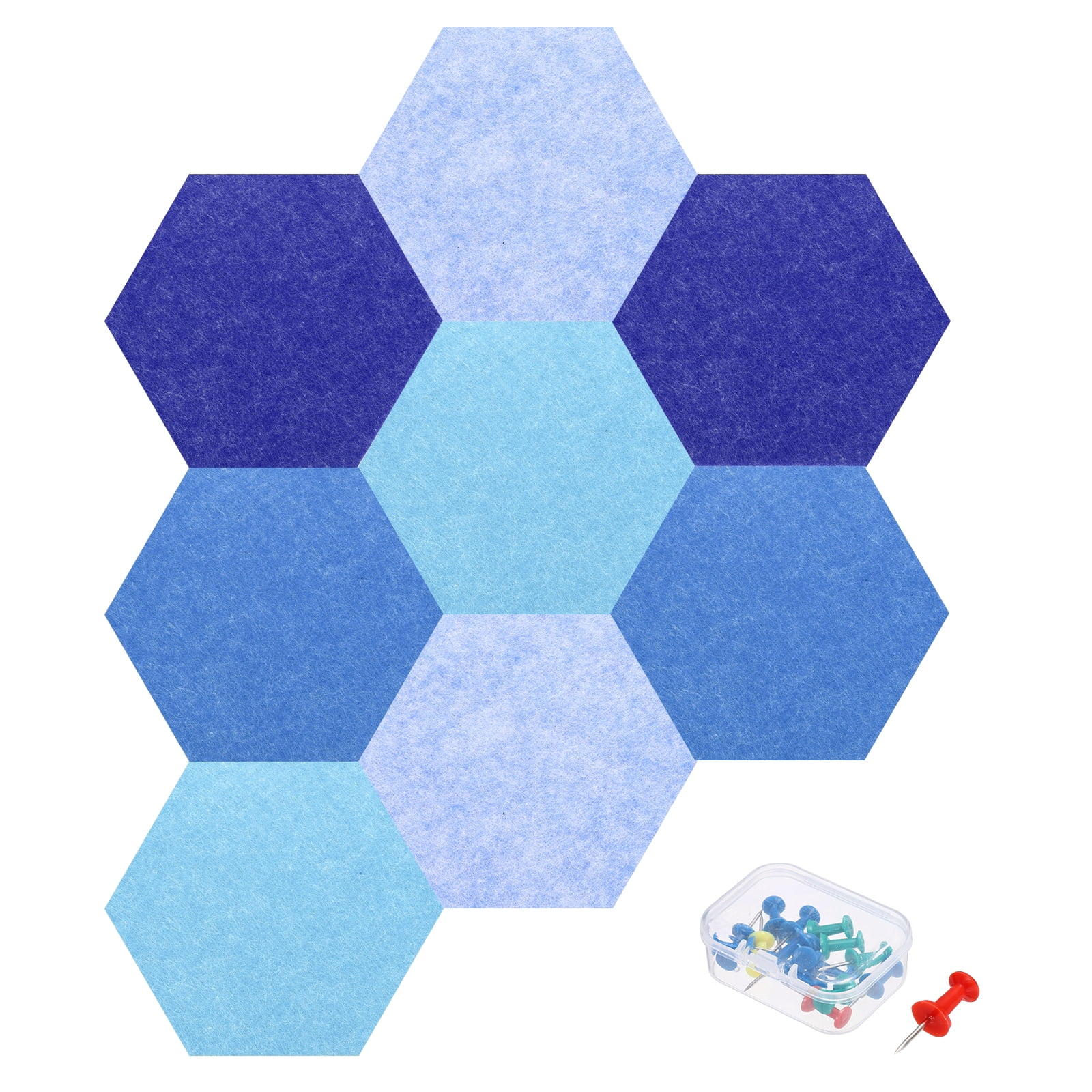 Uxcell 8 Pcs Hexagon B1 Acoustic Panels with Push Pins 7.87'' x 6.89'' Dark Blue Sky Blue Blue Light Blue