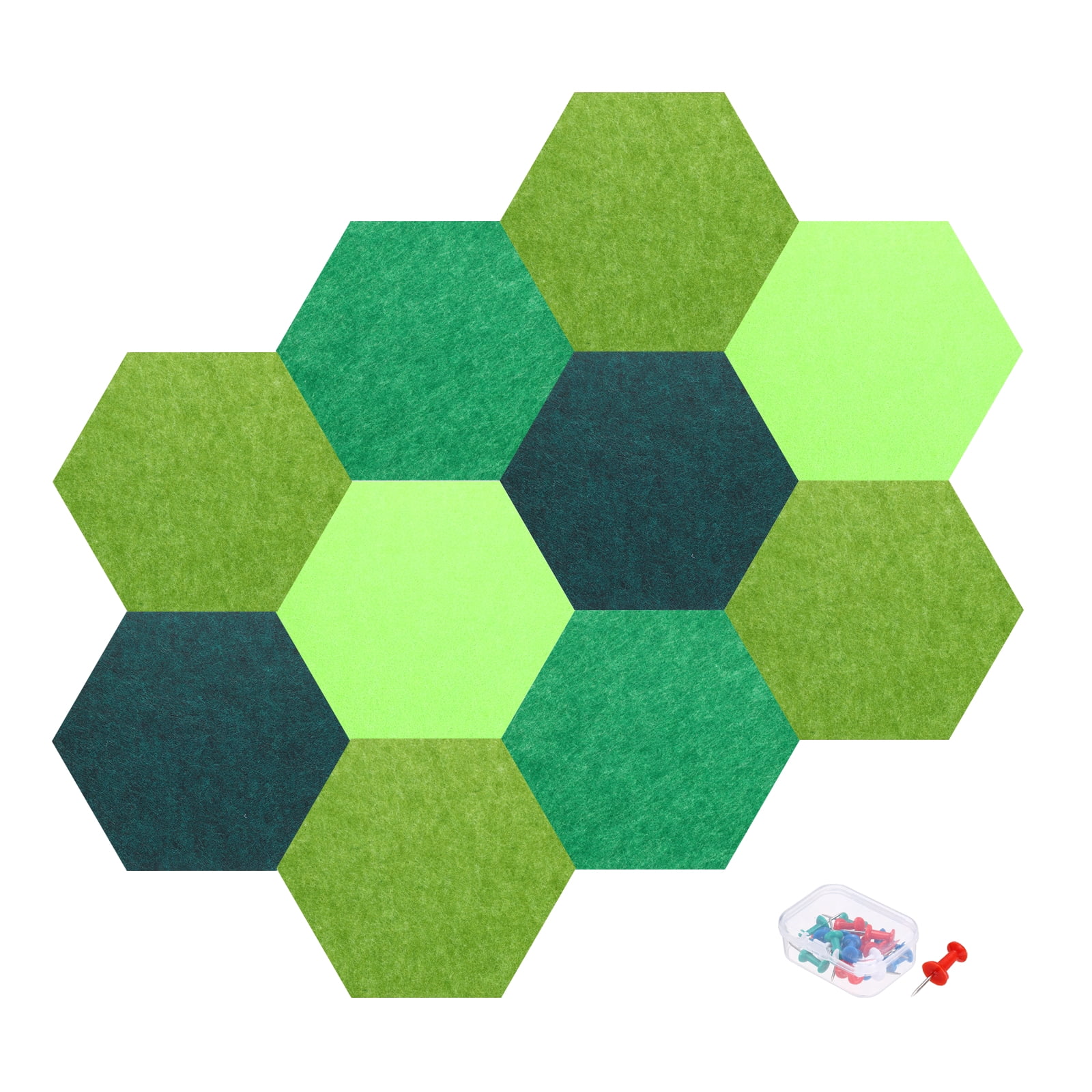 Uxcell 10 Pcs B1 Hexagon Acoustic Panels with Push Pins 11.81'' x 10.24'' Dark Green Bright Green Olive Green Green