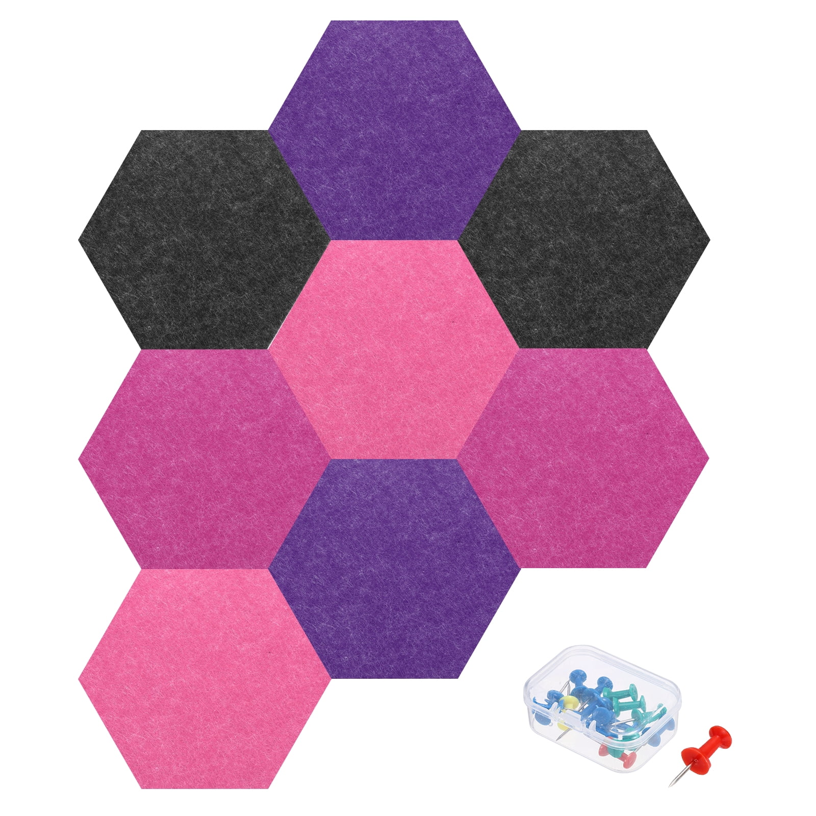 Uxcell 8 Pcs Hexagon B1 Acoustic Panels with Push Pins 7.87'' x 6.89'' Purple Black Rose Red Water Red