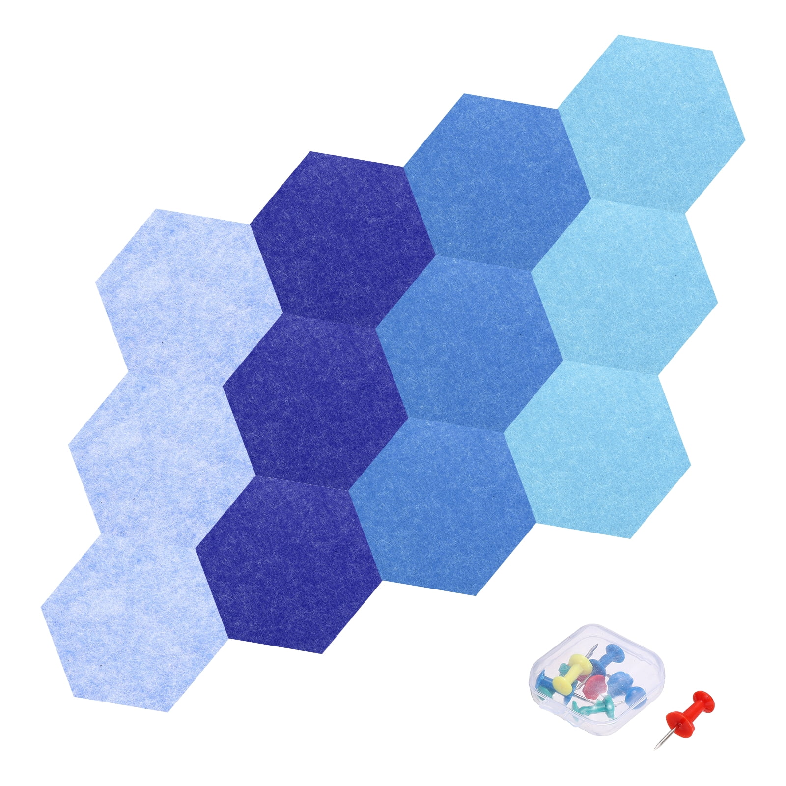 Uxcell 12 Pcs Hexagon B1 Acoustic Panels with Push Pins 7.87'' x 6.89'' Dark Blue Sky Blue Blue Light Blue